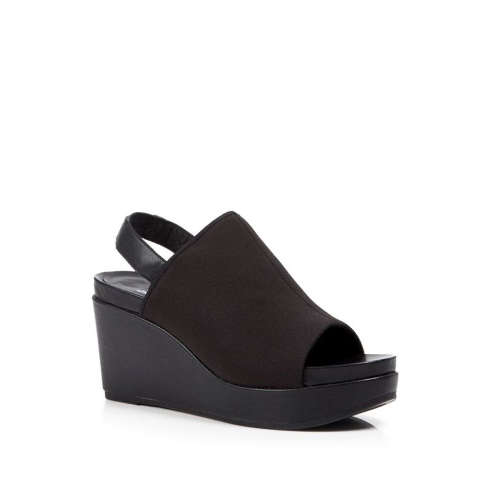 EILEEN FISHER Womens Black 1-1/2" Platform Port Wedge Slingback Sandal 10 M